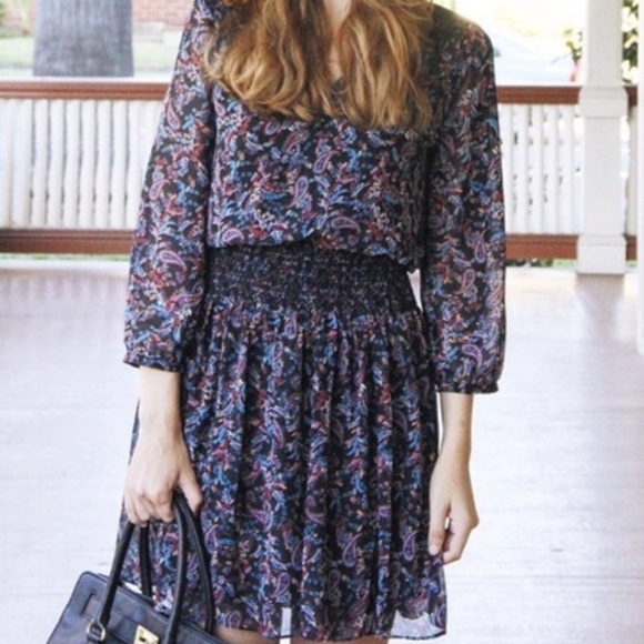 Anthropologie Vanessa Virginia Smocked Waist Long sleeves Sheer Boho Sun dress - Picture 3 of 15